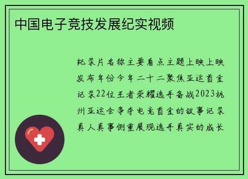 中国电子竞技发展纪实视频